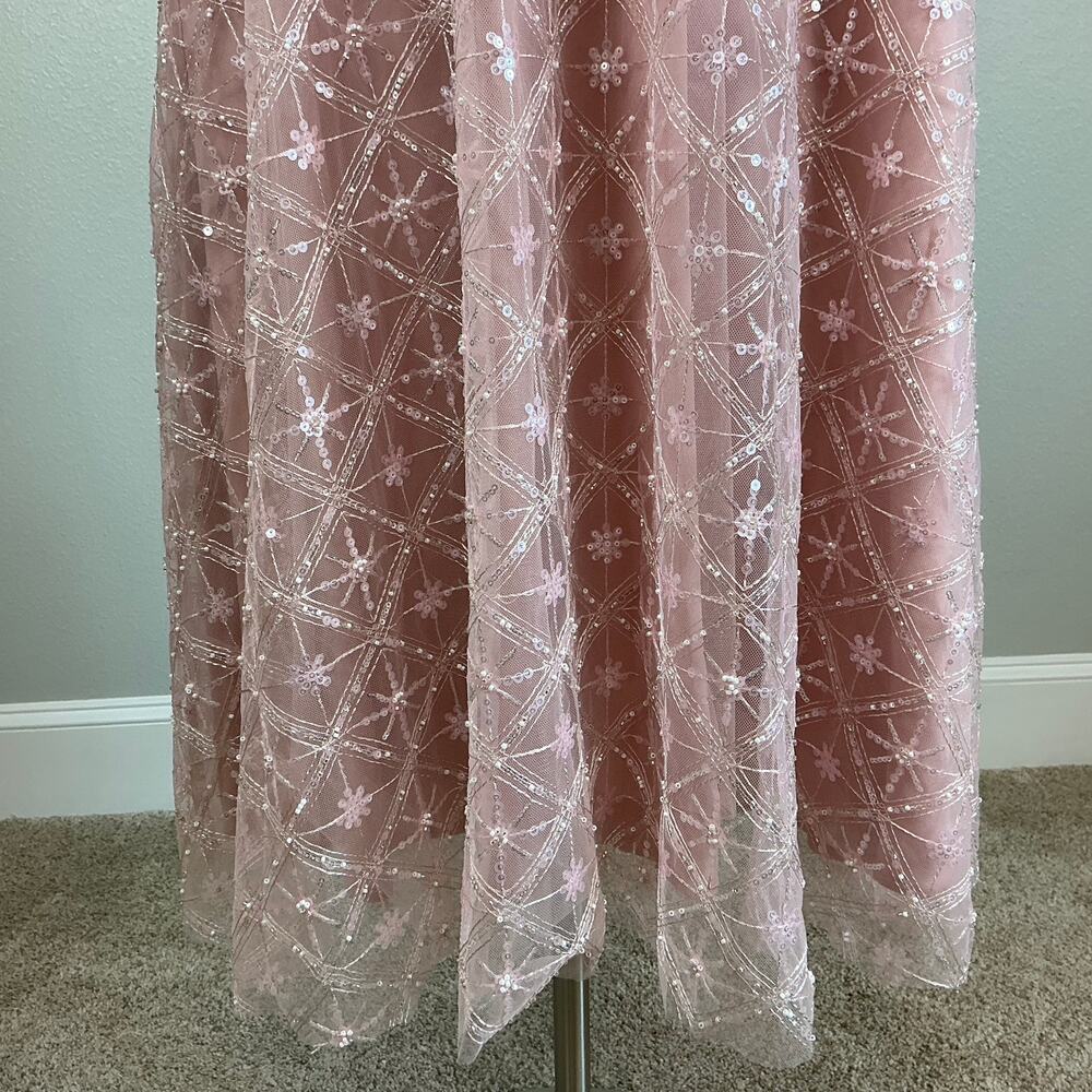 Mac Duggal 68003 Pink Cocktail Dress Sequined Long Sleeve A-Line Midi Size 18 - Picture 9 of 13